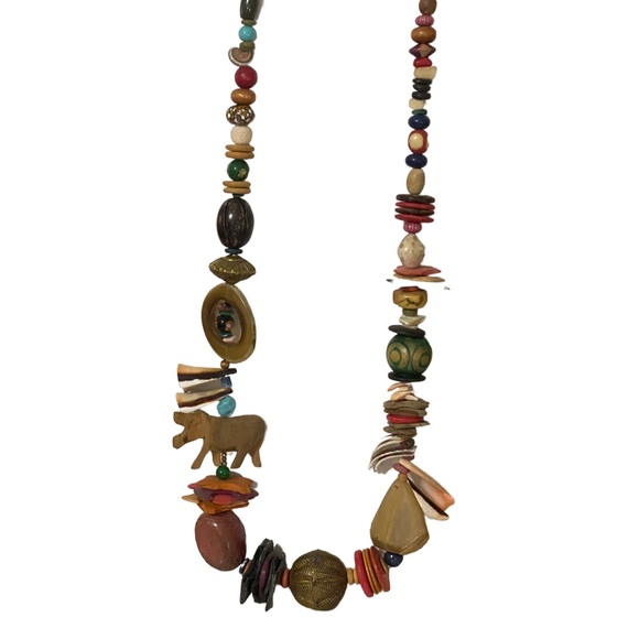 3/22 Unique Vintage Coco Shell Wood Necklace / Boho - Picture 2 of 12